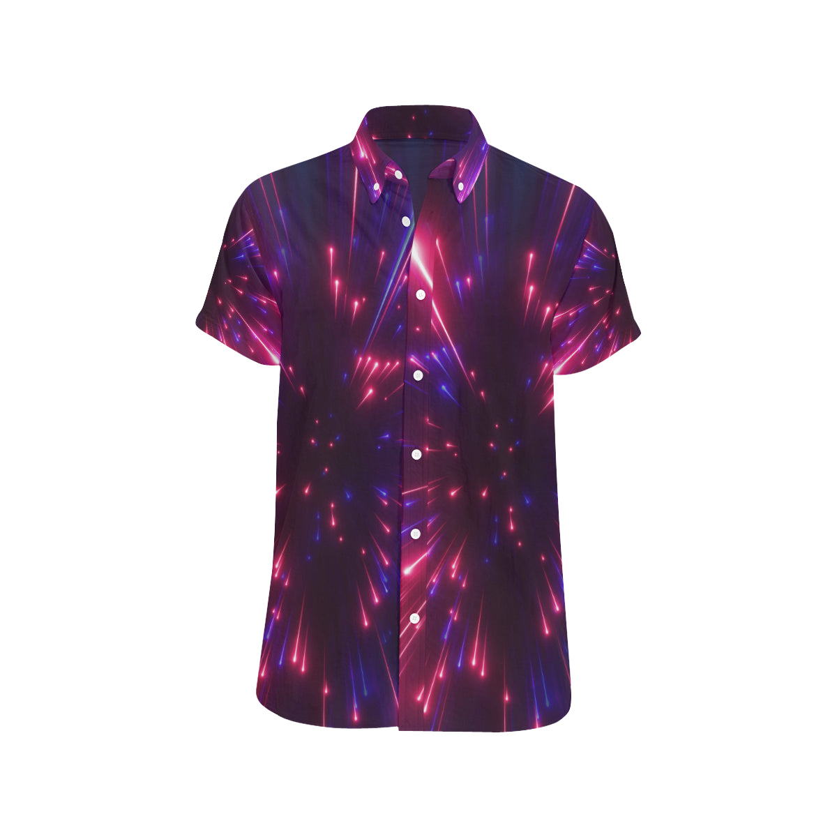Celestial Purple Blue Neon Speed Light Men's Short Sleeve Button Up Shirt