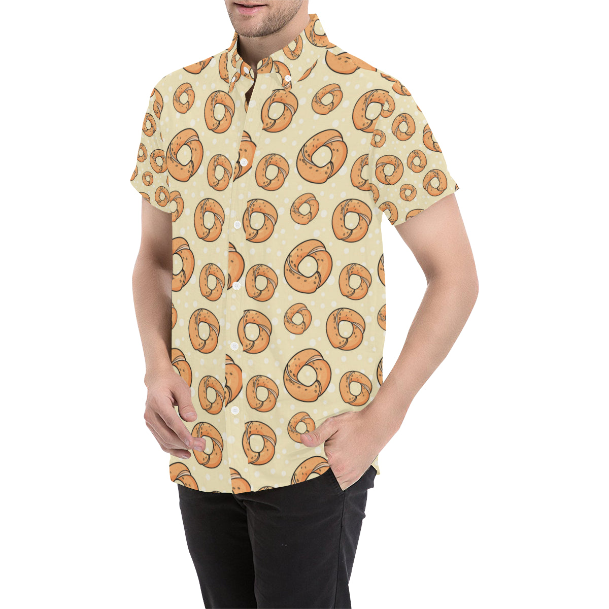 Bagel Pattern Print Design 03 Men's Short Sleeve Button Up Shirt