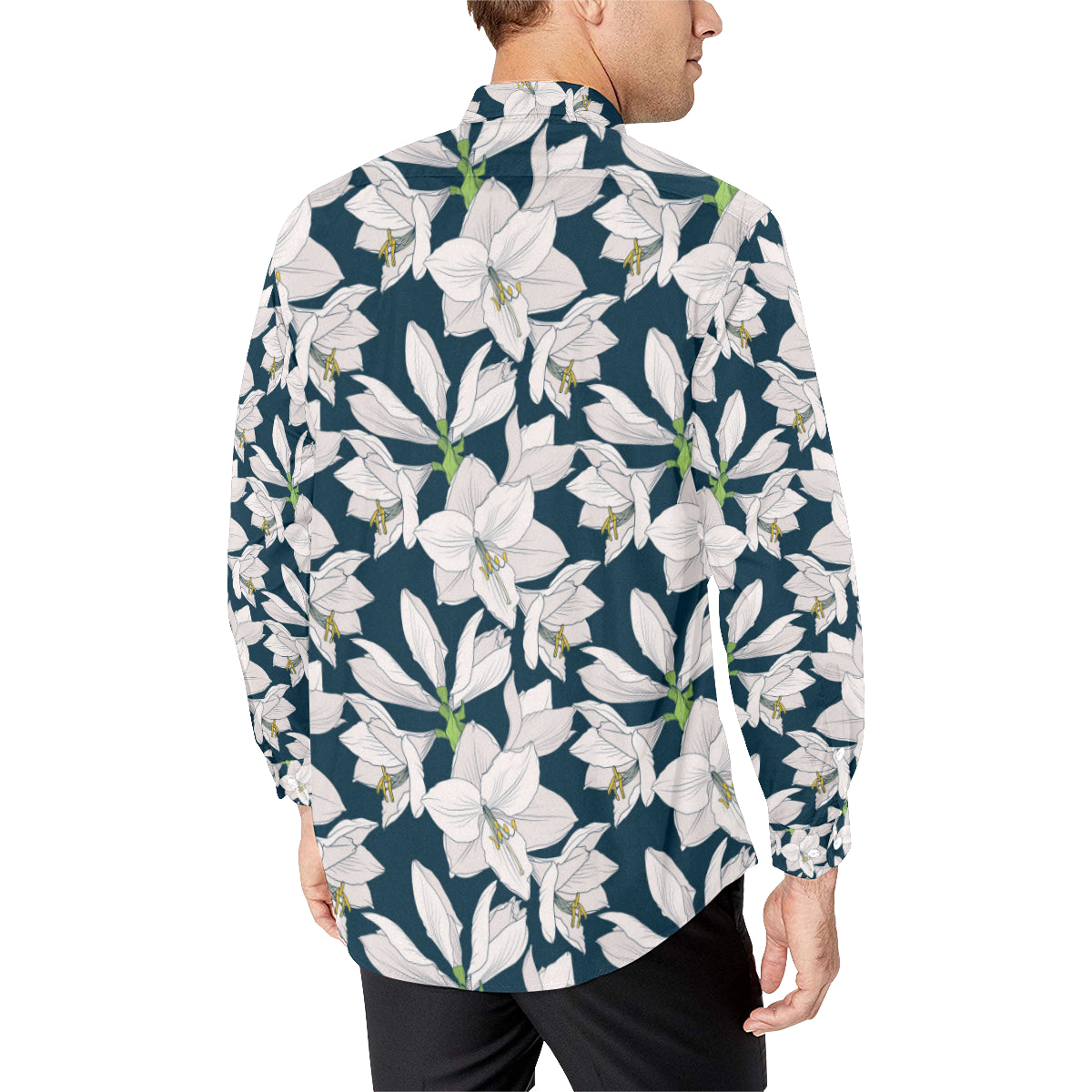 Amaryllis Pattern Print Design 01 Men's Long Sleeve Shirt
