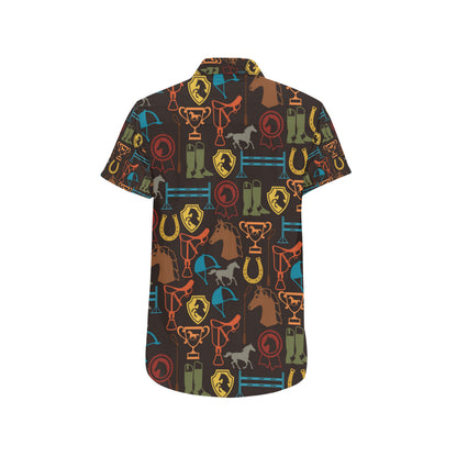 Equestrian Equipment Horse Colorful Men's Short Sleeve Button Up Shirt
