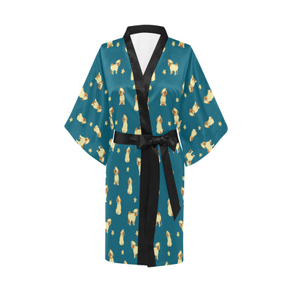 Pug Pattern Print Design A06 Women's Short Kimono