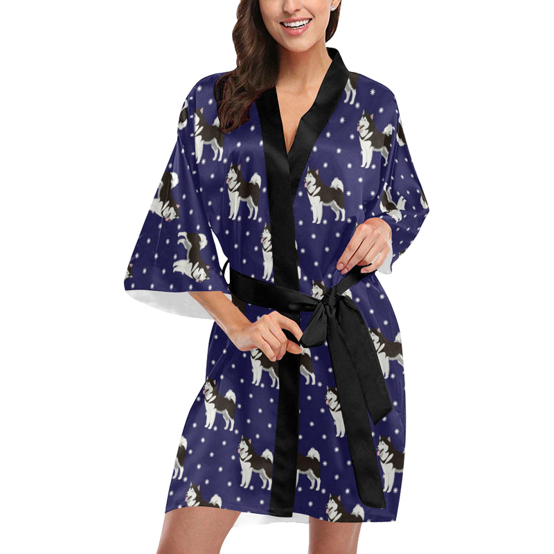 Alaskan Malamute Pattern Print Design 04 Women's Short Kimono