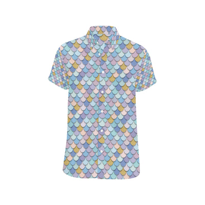 Mermaid Scales Pattern Print Design 05 Men's Short Sleeve Button Up Shirt