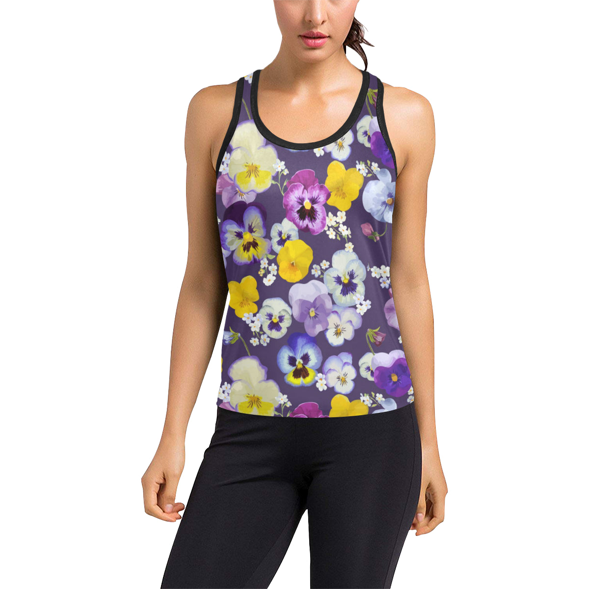 Pansy Pattern Print Design PS02 Women's Racerback Tank Top