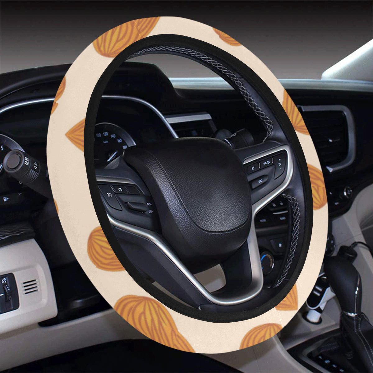 Almond Pattern Print Design 03 Steering Wheel Cover with Elastic Edge