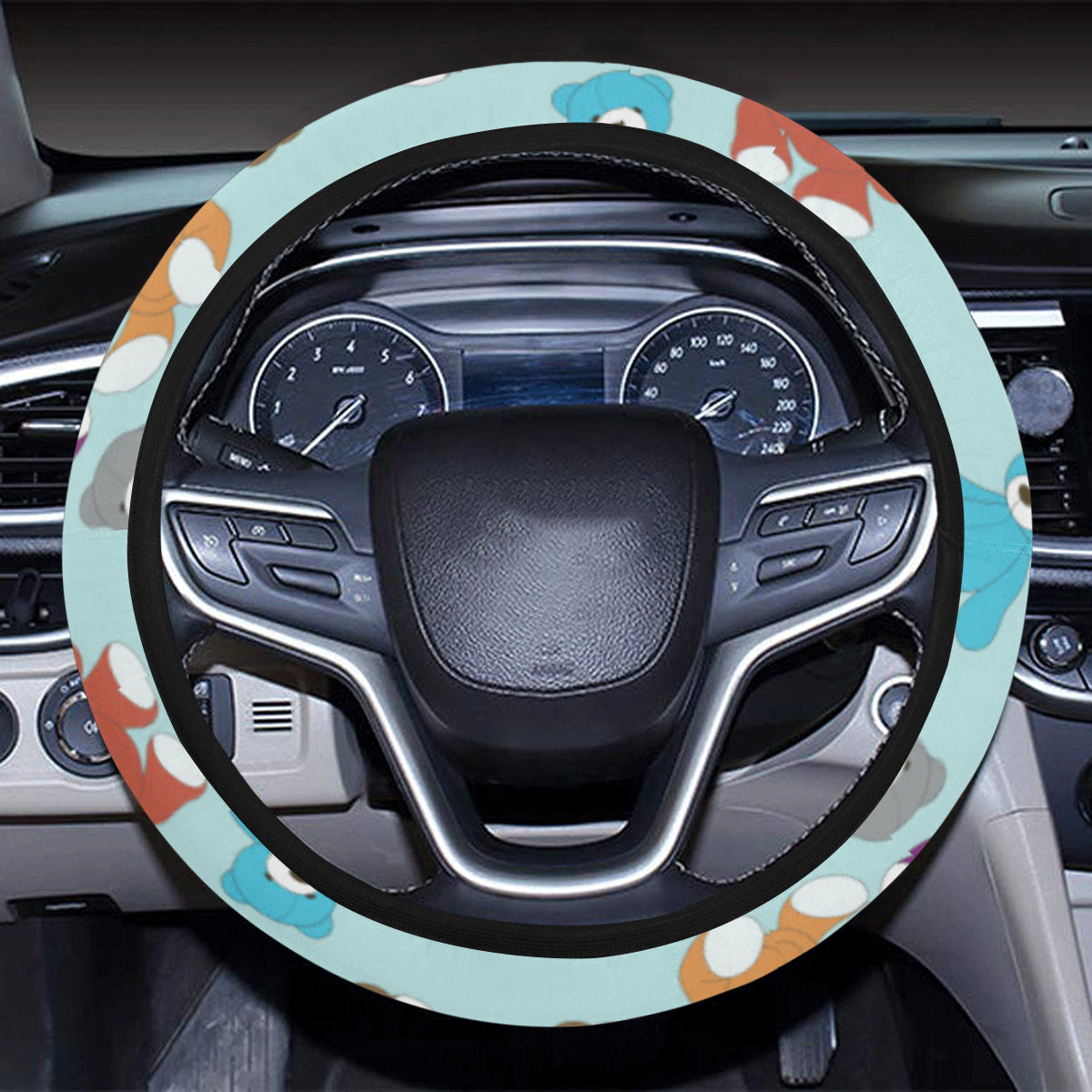 Bear Cute Pattern Print Design 03 Steering Wheel Cover with Elastic Edge
