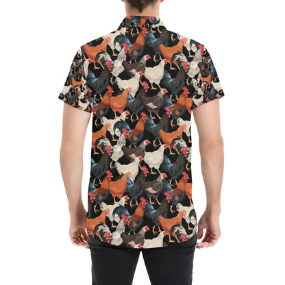 Chicken Print Pattern Men's Short Sleeve Button Up Shirt
