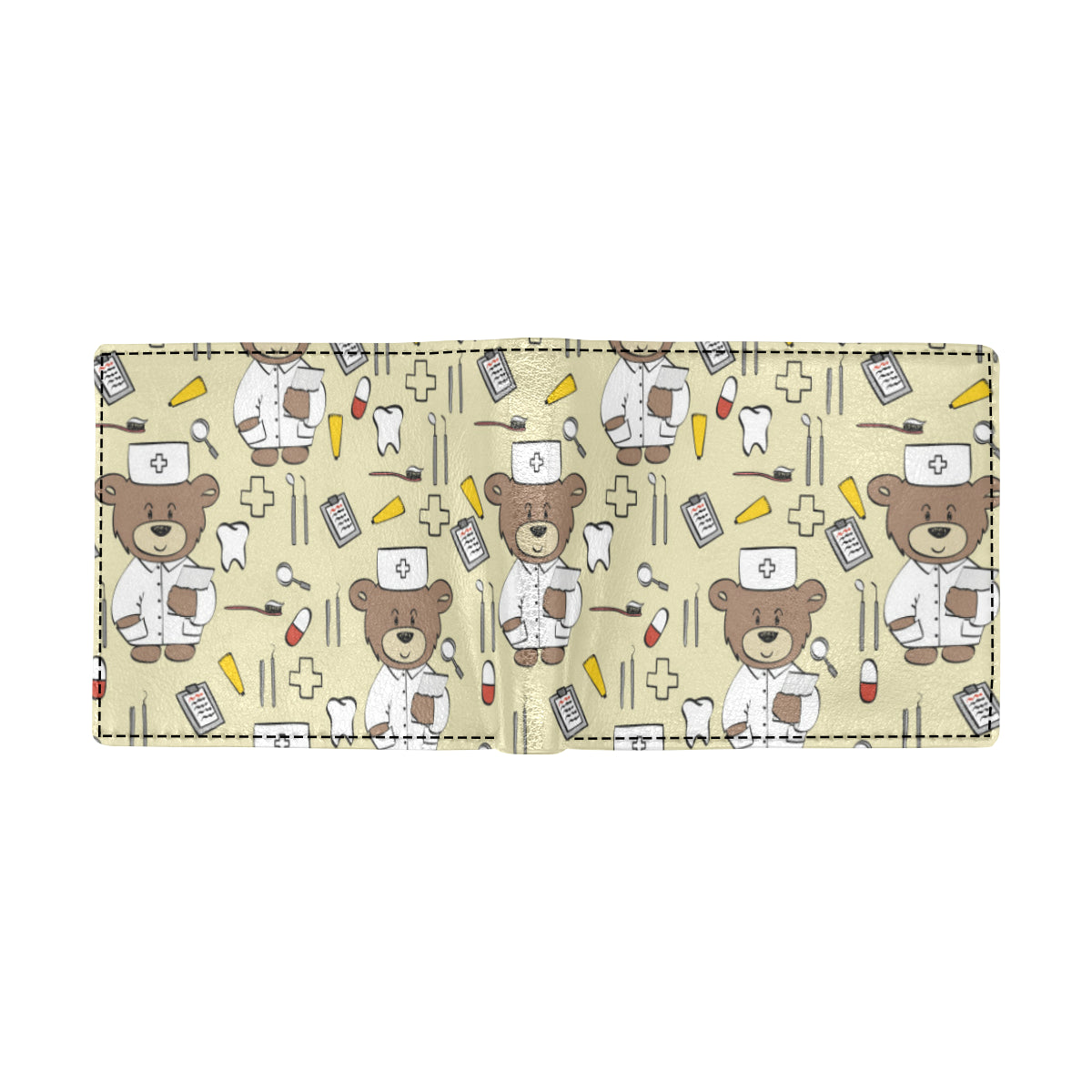 Nurse Bear Pattern Print Design A02 Men's ID Card Wallet