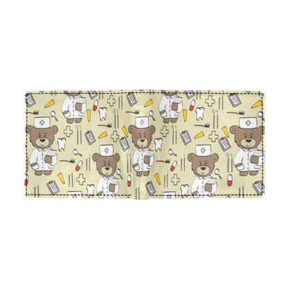 Nurse Bear Pattern Print Design A02 Men's ID Card Wallet