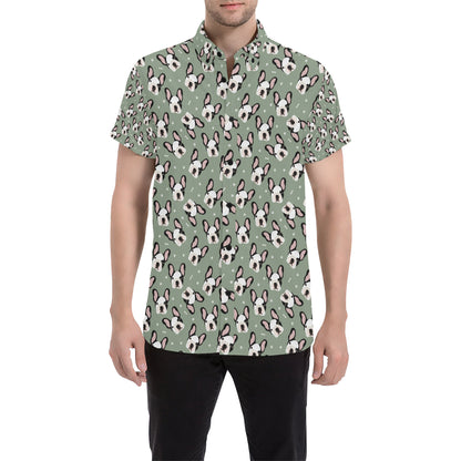 Boston Terrier Pattern Print Design 05 Men's Short Sleeve Button Up Shirt