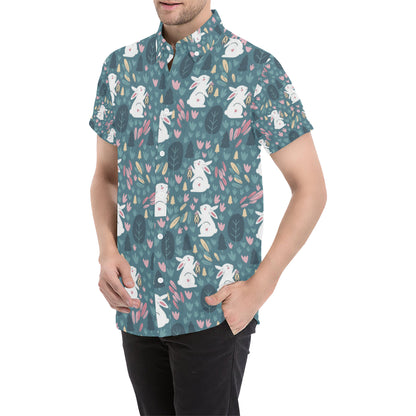 Rabbit Pattern Print Design RB013 Men's Short Sleeve Button Up Shirt