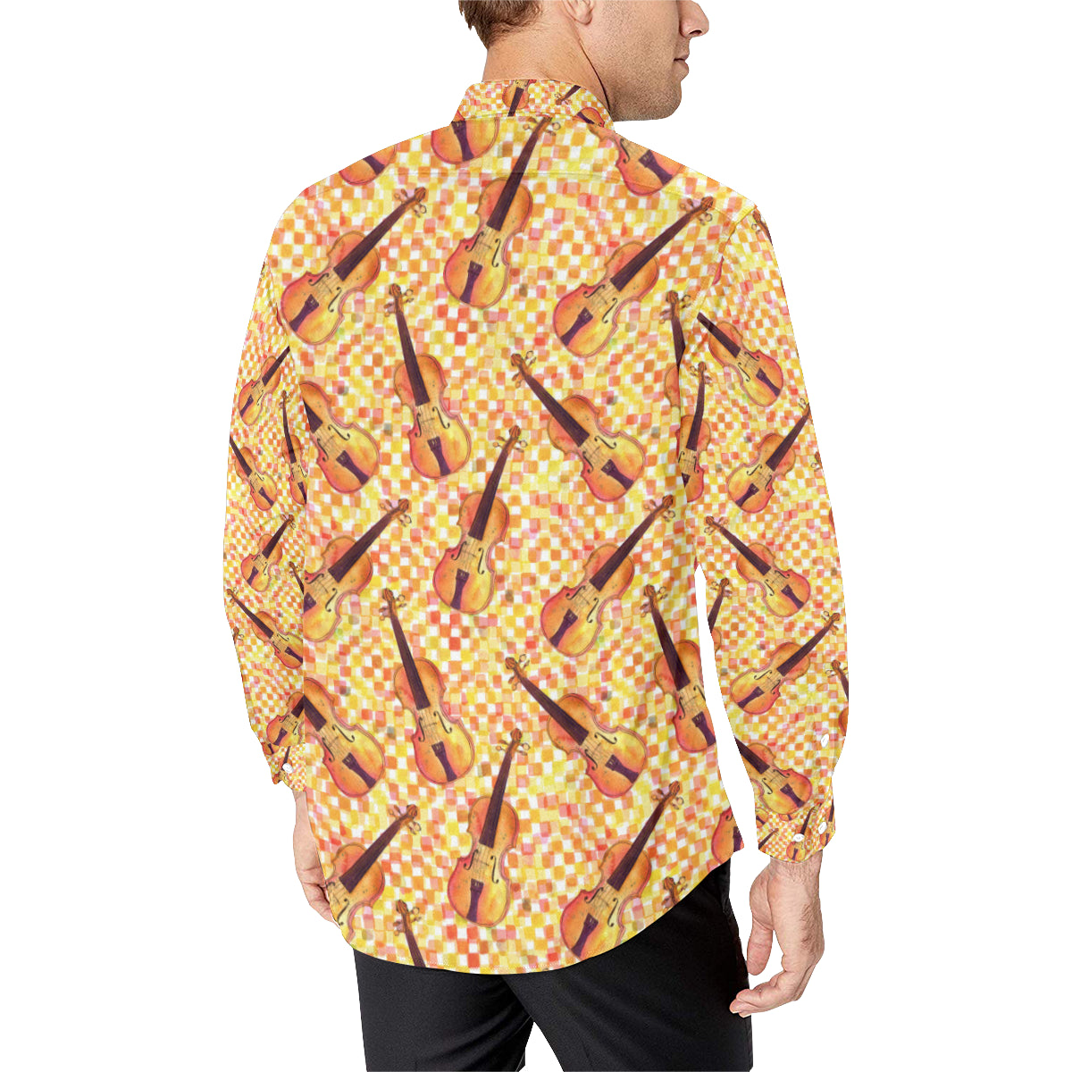 Violin Pattern Print Design 03 Men's Long Sleeve Shirt
