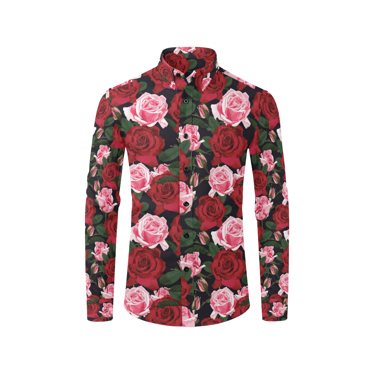 Rose Red Pink Pattern Print Design RO01 Men's Long Sleeve Shirt