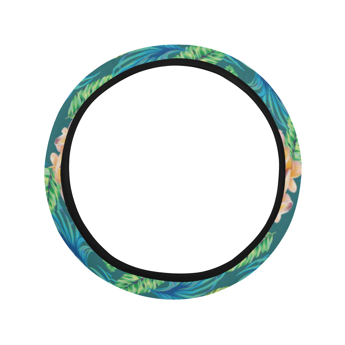 Plumeria Tropical Flower Design Print Steering Wheel Cover with Elastic Edge