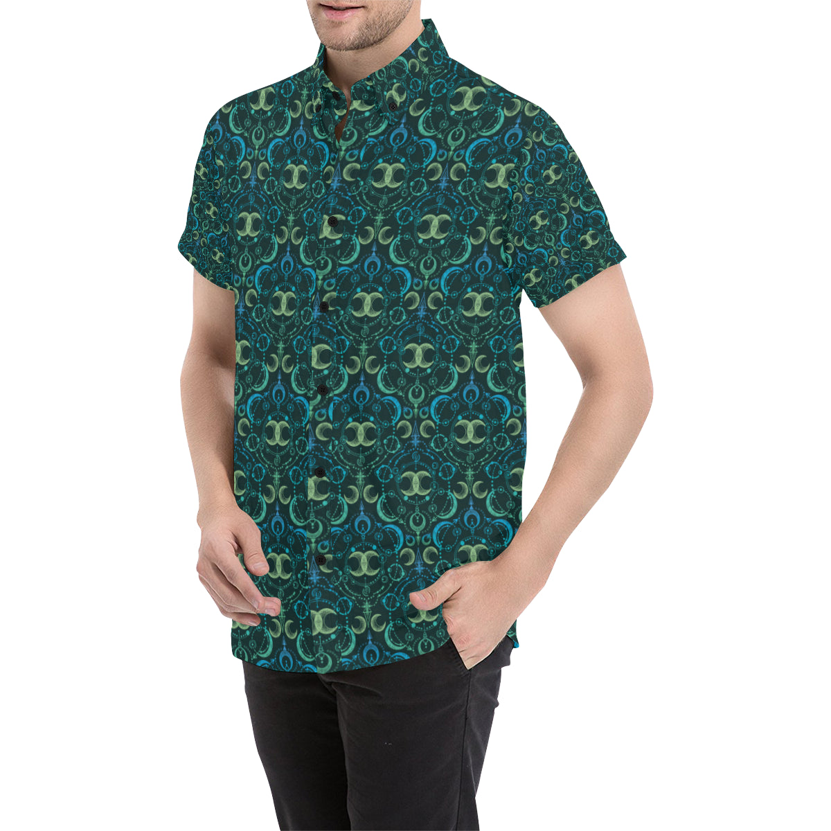 Celestial Pattern Print Design 07 Men's Short Sleeve Button Up Shirt