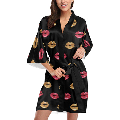 Lip Pattern Print Design 03 Women's Short Kimono