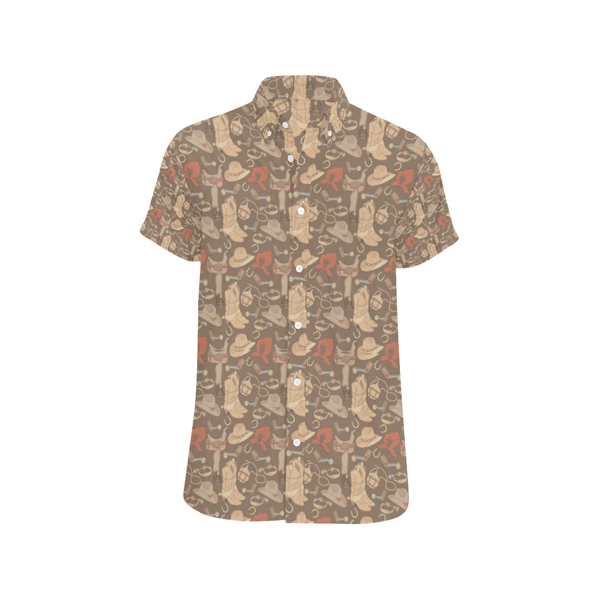 Cowboy Pattern Print Design 02 Men's Short Sleeve Button Up Shirt