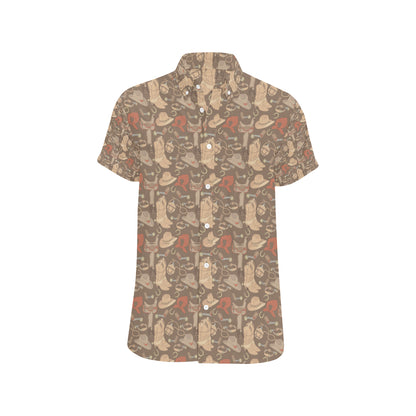 Cowboy Pattern Print Design 02 Men's Short Sleeve Button Up Shirt