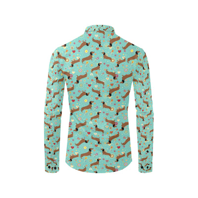 Dachshund with Floral Print Pattern Men's Long Sleeve Shirt