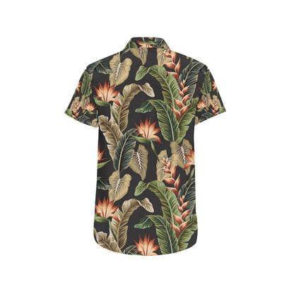 Tropical Flower Pattern Print Design TF014 Men's Short Sleeve Button Up Shirt