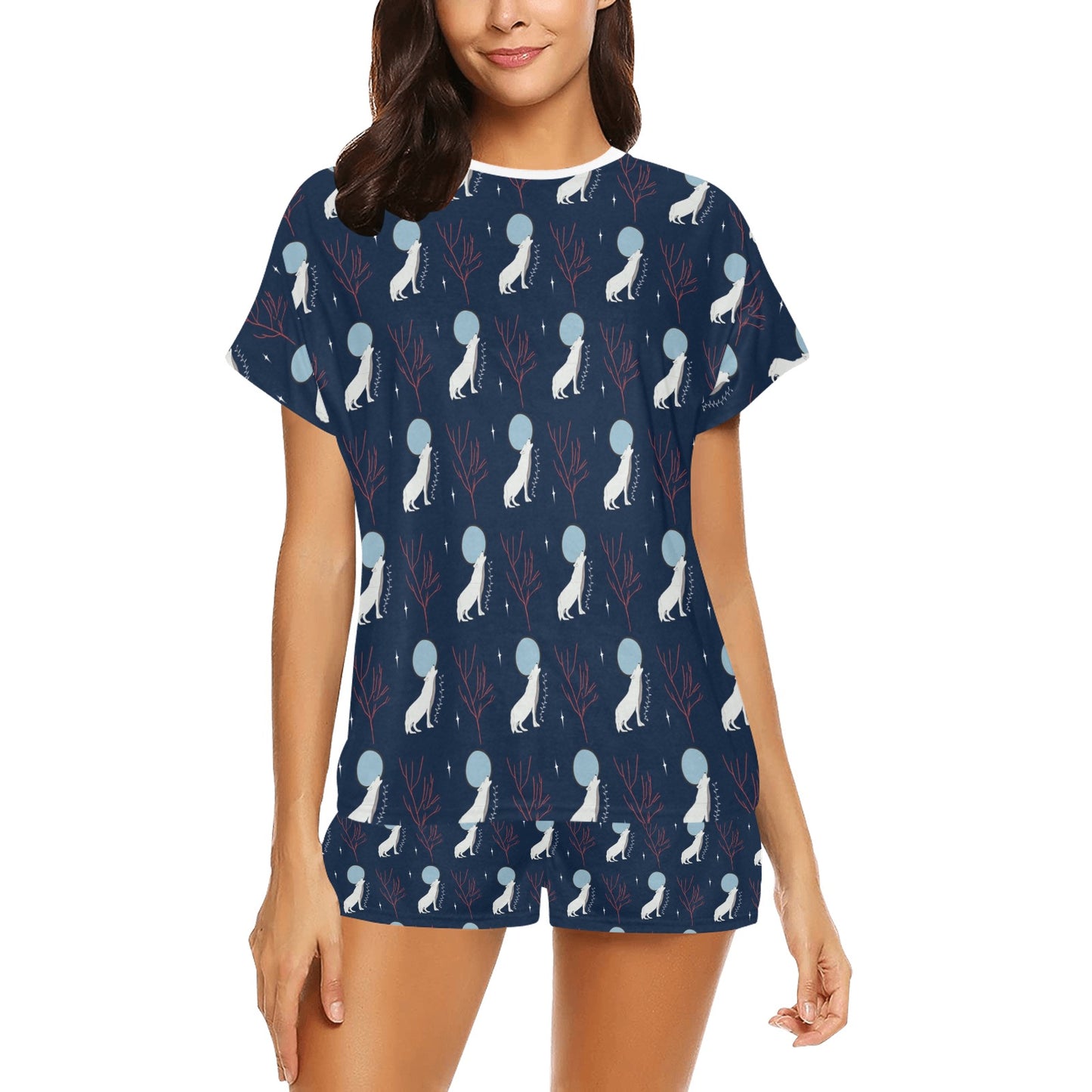 Wolf Moon Print Design LKS304 Women's Short Pajama Set