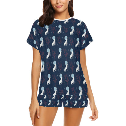 Wolf Moon Print Design LKS304 Women's Short Pajama Set