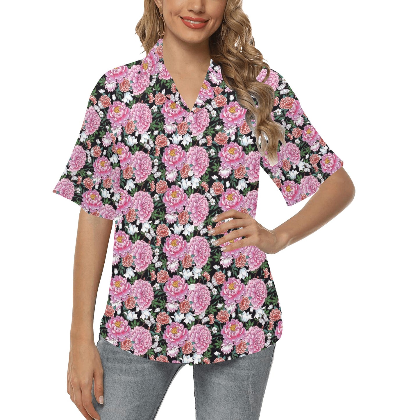 Dahlia Pattern Print Design 02 Women's Hawaiian Shirt