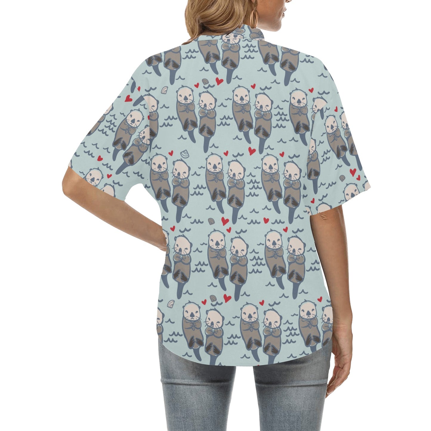 Sea Otter Pattern Print Design 03 Women's Hawaiian Shirt