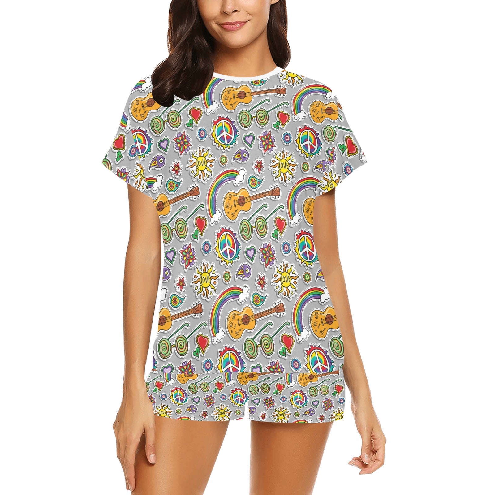 Hippie Print Design LKS306 Women's Short Pajama Set