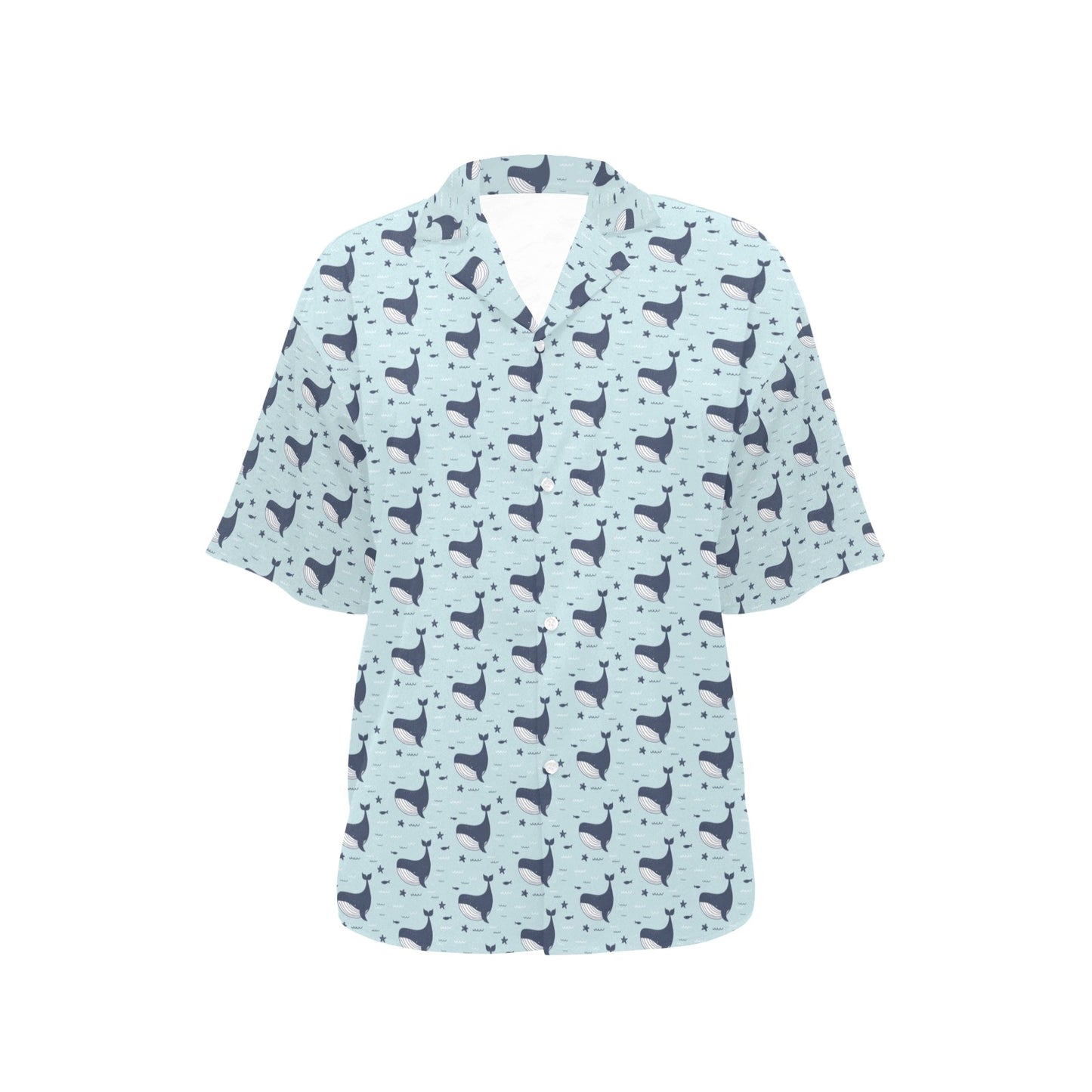 Whale Cute Design Themed Print Women's Hawaiian Shirt