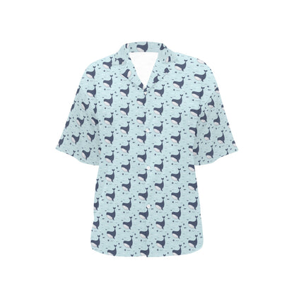 Whale Cute Design Themed Print Women's Hawaiian Shirt