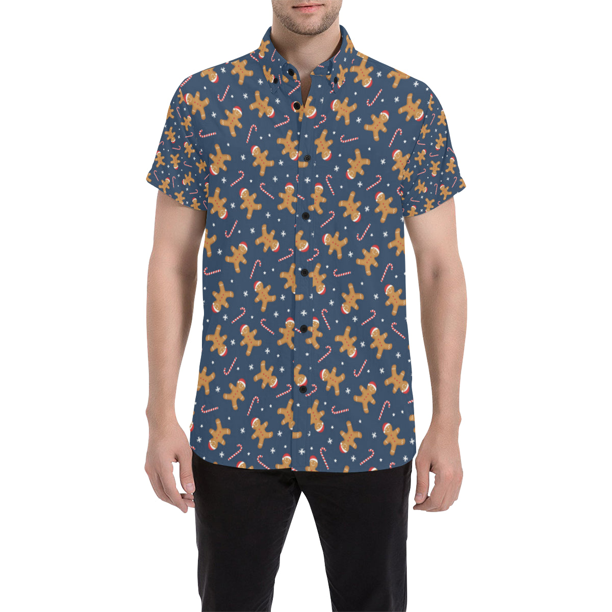 Gingerbread Pattern Print Design 01 Men's Short Sleeve Button Up Shirt