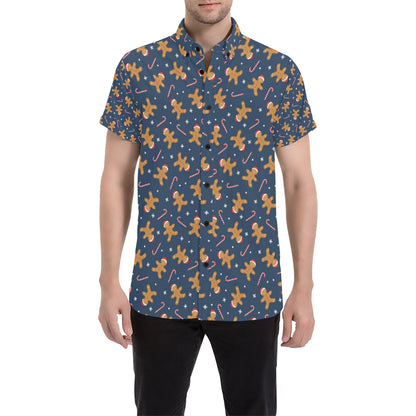Gingerbread Pattern Print Design 01 Men's Short Sleeve Button Up Shirt