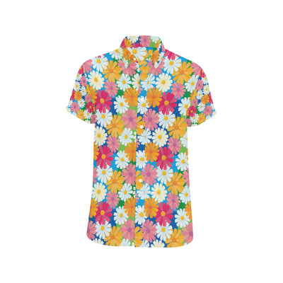 Daisy Pattern Print Design DS05 Men's Short Sleeve Button Up Shirt