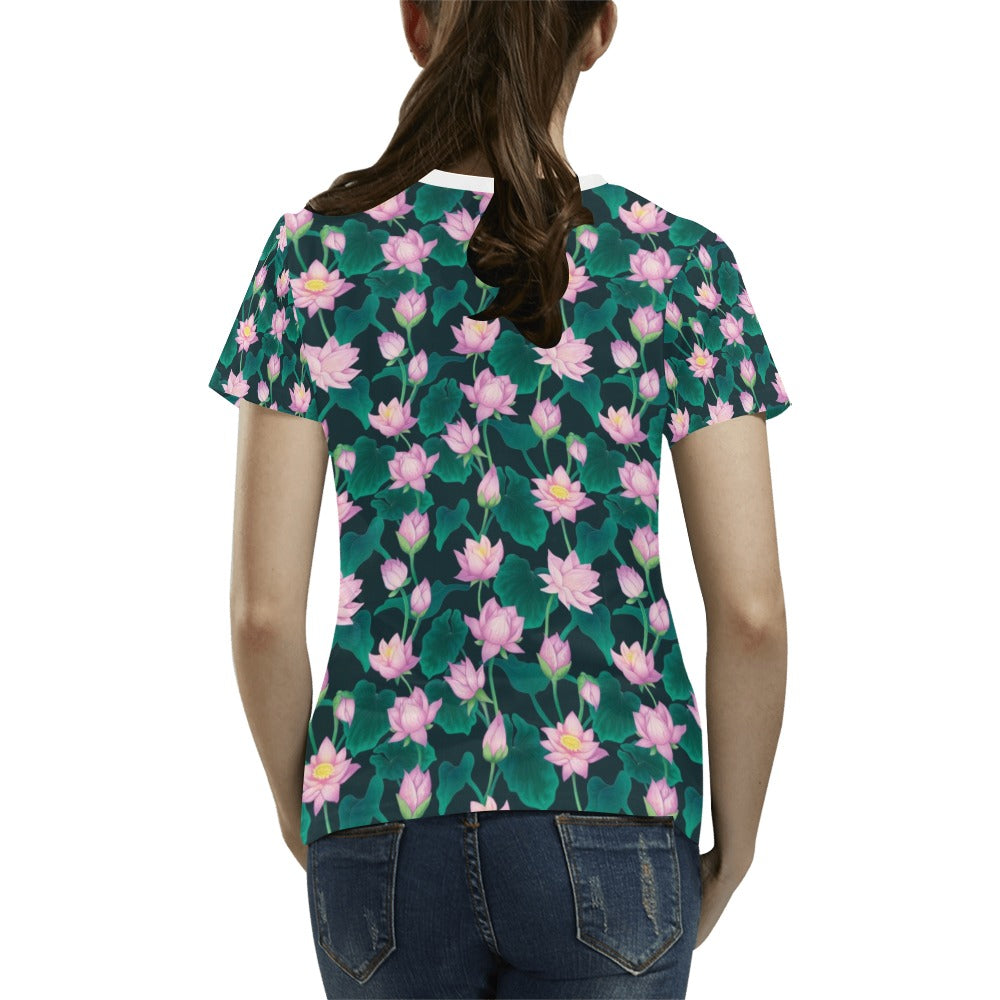 Water Lily Print Design LKS302 Women's  T-shirt