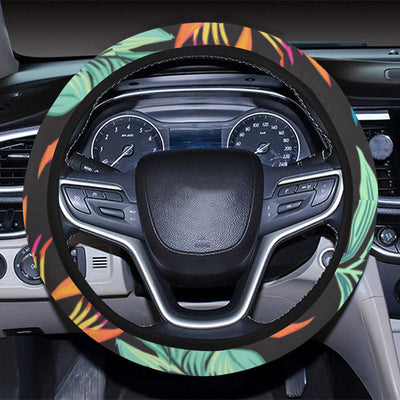 Tropical Palm Leaves Hawaiian Flower Steering Wheel Cover with Elastic Edge