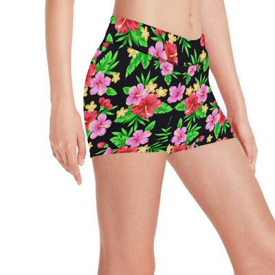 Pink Red Hibiscus Pattern Print Design HB023 Yoga Shorts