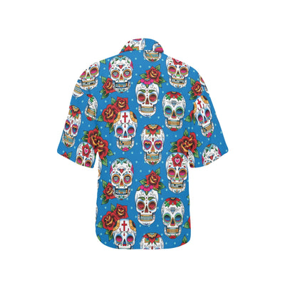 Sugar Skull Rose Pattern Women's Hawaiian Shirt