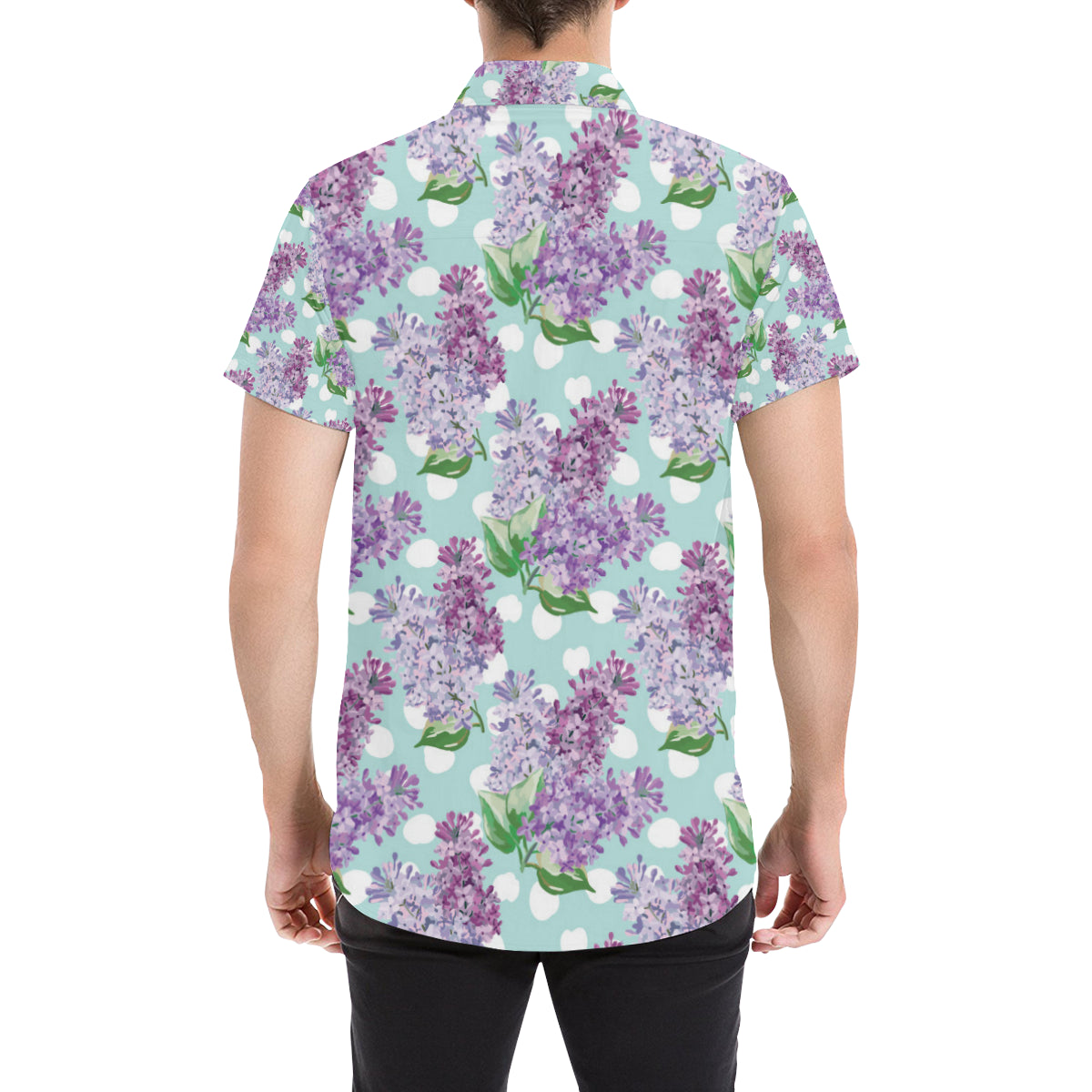 Lilac Pattern Print Design 02 Men's Short Sleeve Button Up Shirt