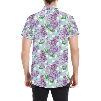 Lilac Pattern Print Design 02 Men's Short Sleeve Button Up Shirt