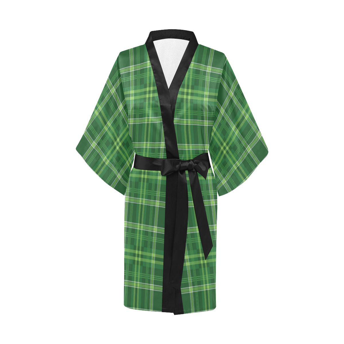Irish Plaid Pattern Print Design 02 Women's Short Kimono