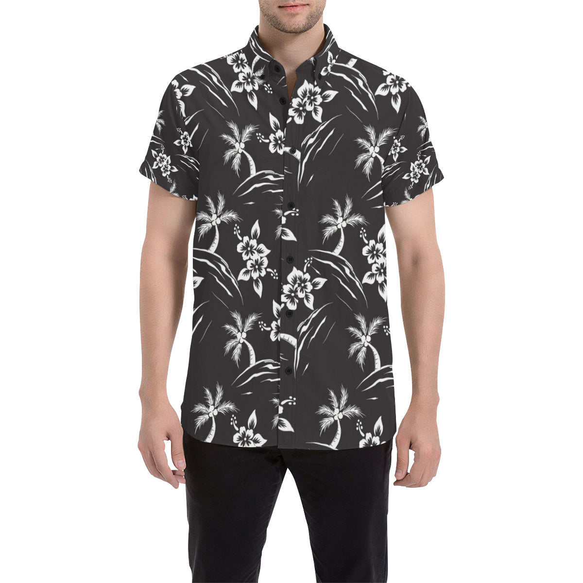 Palm Tree Pattern Print Design PT02 Men's Short Sleeve Button Up Shirt