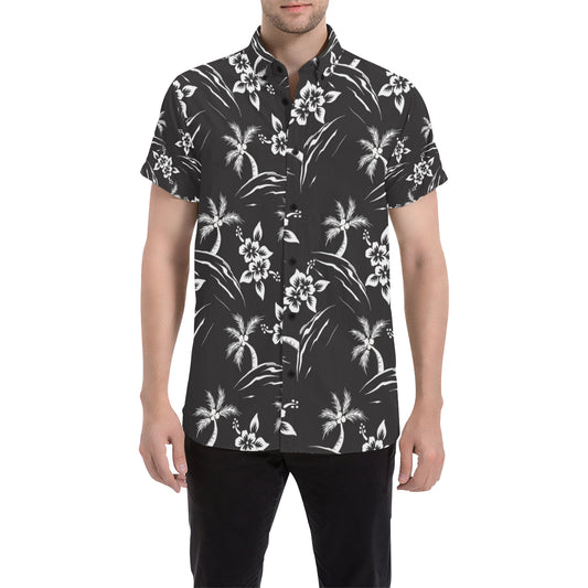 Palm Tree Pattern Print Design PT02 Men's Short Sleeve Button Up Shirt