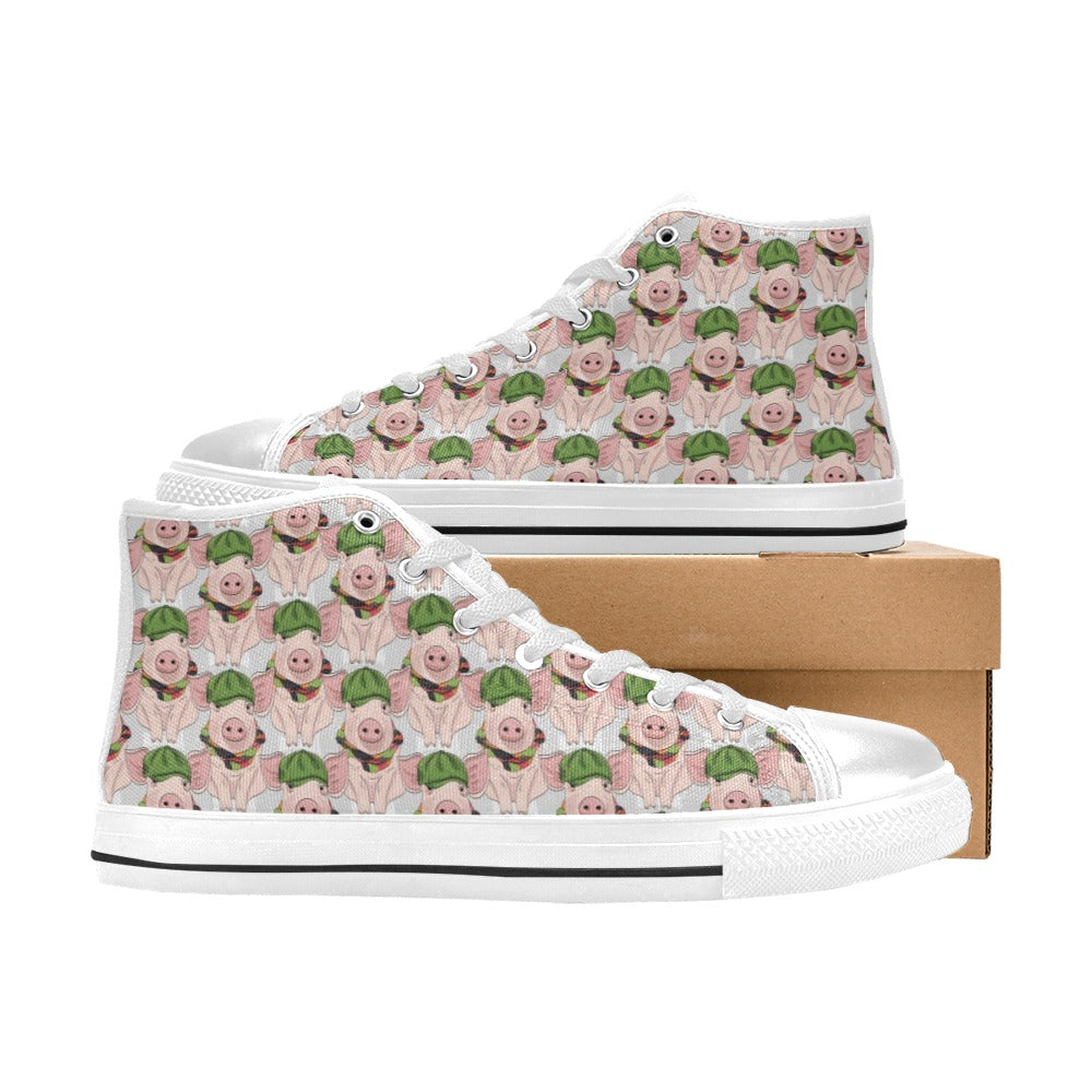Pig Print Design LKS403 High Top Women's White Shoes