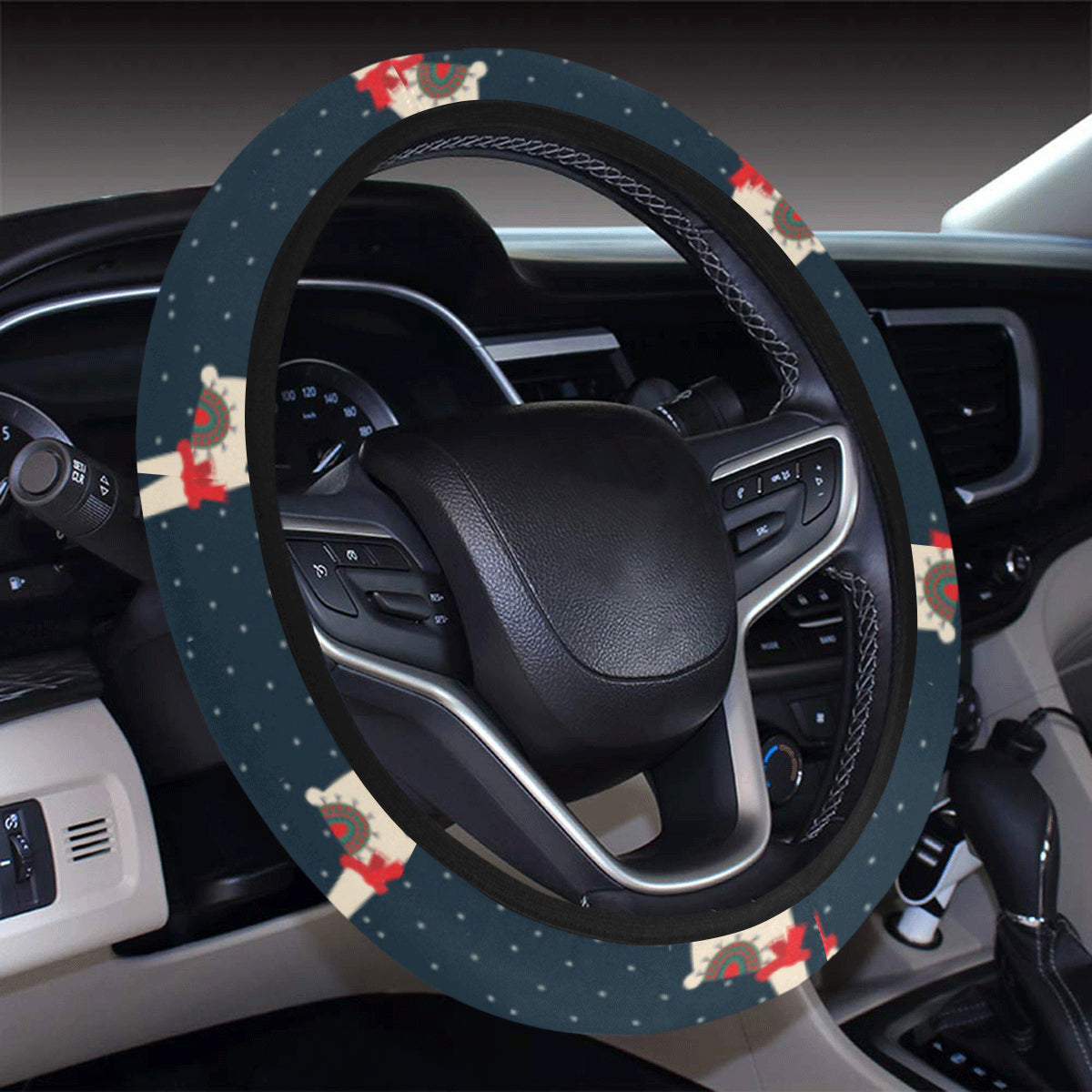 Llama with Polka Dot Themed Print Steering Wheel Cover with Elastic Edge