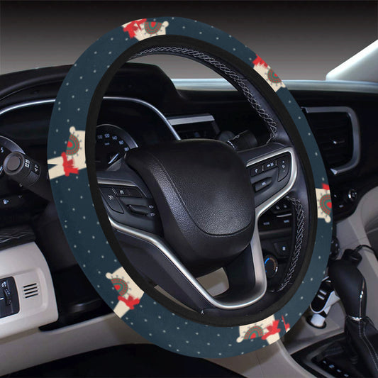 Llama with Polka Dot Themed Print Steering Wheel Cover with Elastic Edge