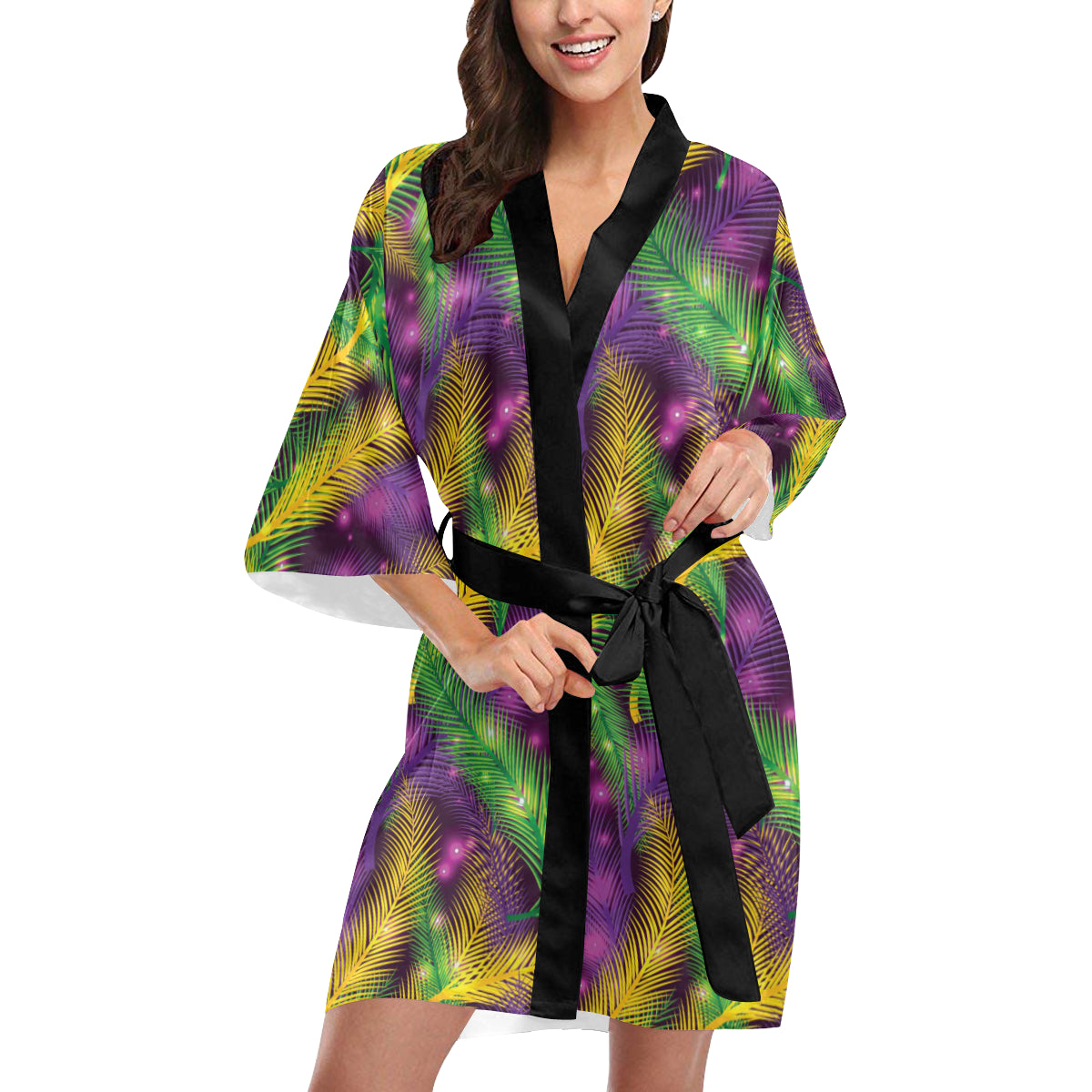 Mardi Gras Pattern Print Design 09 Women's Short Kimono