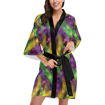 Mardi Gras Pattern Print Design 09 Women's Short Kimono