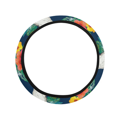 Cockatoo Tropical Pattern Print Design 02 Steering Wheel Cover with Elastic Edge