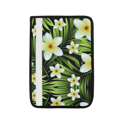 White Plumeria Pattern Print Design PM06 Car Seat Belt Cover